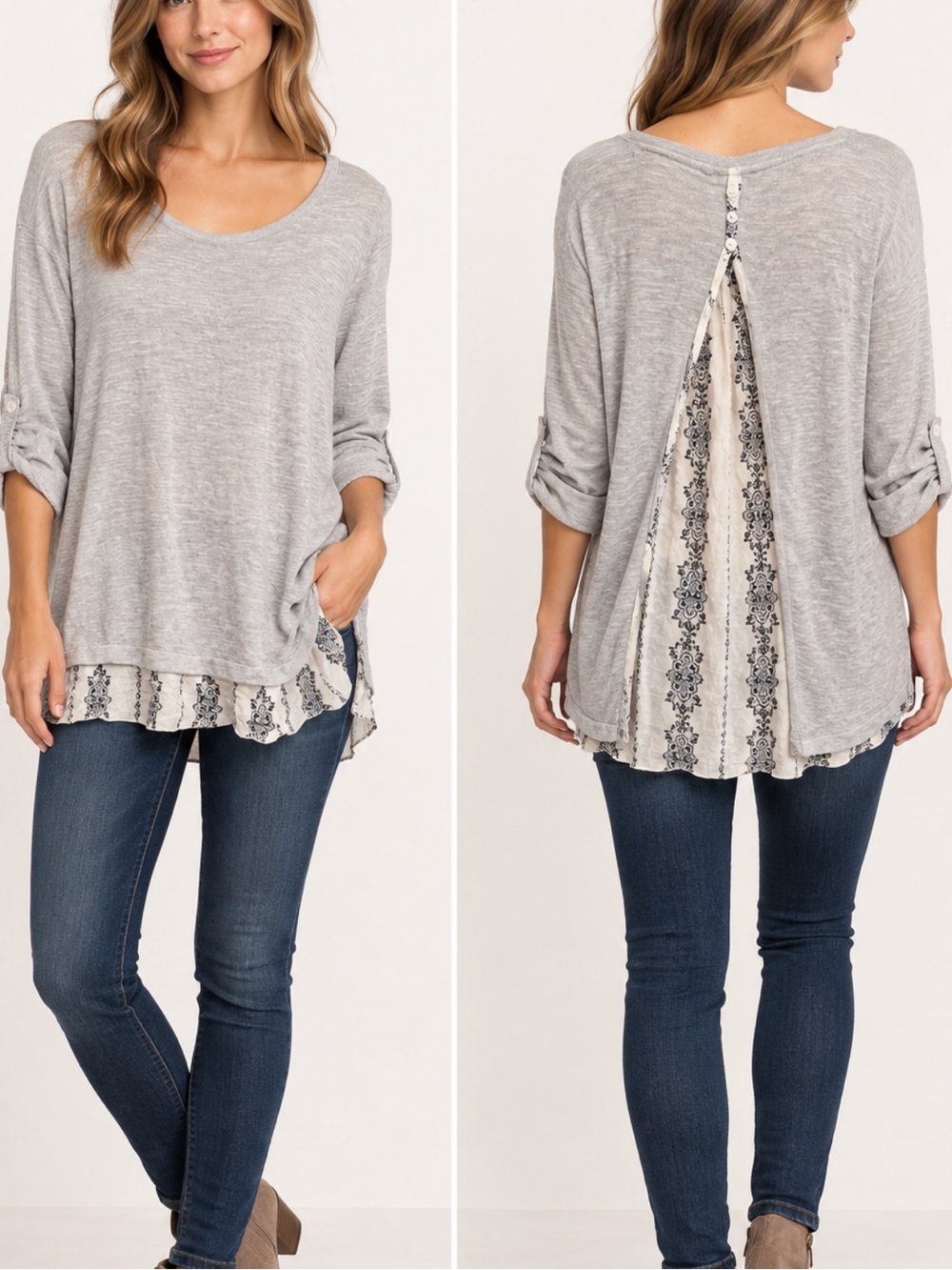 Elegant Gray Women's Blouse with Button Detail